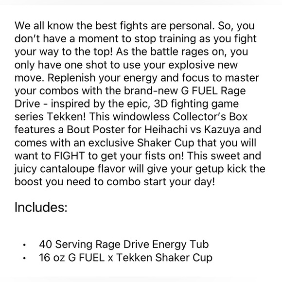 Gamma labs G FUEL Rage Drive Collector’s Box Inspired By Tekken NEW - Picture 7 of 7